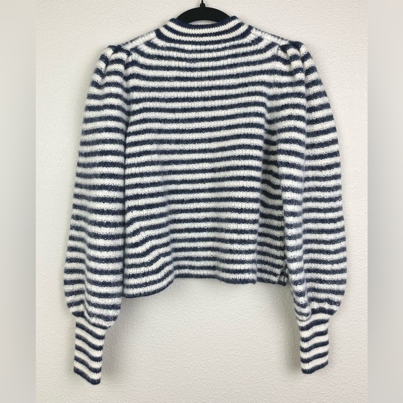 Eleven Six Women's Small Mia Striped Knit Sweater Puff Sleeve 100% Baby Alpaca - Picture 13 of 15